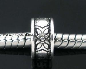 Бусина для браслета "Цветок" античное серебро, 8х4 мм | купить бусины для браслета Pandora