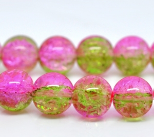 Стеклянные бусины "Ягодка" зелено-розовые, 10 мм, 1.0 мм | купить бусины стеклянные