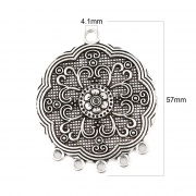 Коннектор в этническом стиле "Цветок, Узоры" античное серебро, 57×47 мм