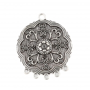 Коннектор в этническом стиле "Цветок, Узоры" античное серебро, 57×47 мм