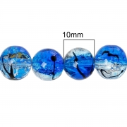 Бусины стеклянные "Синий лёд" с узором, 10 мм (10 шт)