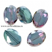 Бусина стеклянная "Овал кристальный" фиолетово-зеленая, 12х9 мм