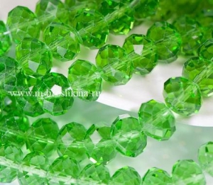 Бусины стеклянные граненые зеленые, 8х6 мм 