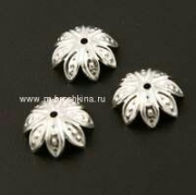 Шапочка для бусин "Серебряная кувшинка", 10х10 мм (40 шт)
