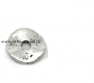 Бусина металлическая "Диск" античное серебро, 9 мм, 2 мм