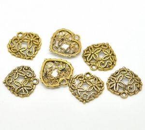 Подвеска "Сердце и цветы" античное золото, 20х20 мм | подвески металлические