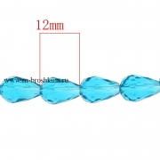 Стеклянная гранёная бусина кристалл "Капля" синяя, 12*7.5 мм, 1.5 мм