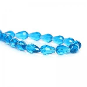 Стеклянная гранёная бусина кристалл "Капля" синяя, 12*7.5 мм, 1.5 мм