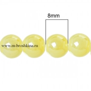 Стеклянные бусины круглые "Глазурь" глянцевые желтые, 8 мм, 1.5 мм (10 шт)