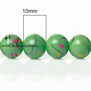 Стеклянные бусины круглые "Ляпис" зеленые, микс, 10 мм, 1.1 мм (10 шт)
