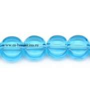Стеклянные бусины "Плоские кружки" круглые, голубые, 10*5 мм, 2.0 мм (10 шт)