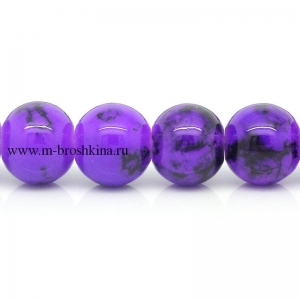 Стеклянные бусины с узором "Фиалка", круглые, фиолетовый, 8 мм | купить бусины стеклянные