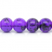 Стеклянные бусины с узором "Фиалка", круглые, фиолетовый, 8 мм (45 шт)