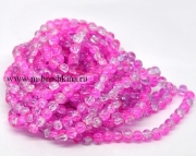 Стеклянные бусины круглые "Фукси" прозрачные, розовый, 8 мм, 1.0 мм (20 шт)