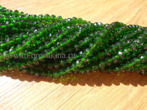 Стеклянные бусины разделители "Рондели" темно-зеленые, 3х4 мм | бусины  стеклянные