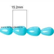 Бусины стеклянные "Капли гладкие" голубые, 15*11 мм, 1.4 мм (10 шт)