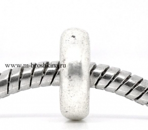 Стоппер бусина для браслет античное серебро, 11*3.5 мм, 5.2 мм