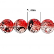 Бусины стеклянные "Красный лёд" с узором, 10 мм (10 шт)
