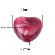Бусина акриловая "Сердце" красная, 14х14 мм (2 шт)
