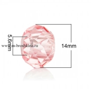 Бусина шарм кристально-розовая граненая, 14х8 мм, 5.6 мм (2 шт)