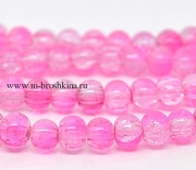 Стеклянные бусины "Розовый щербет", круглые, розовые, прозрачные, 6 мм, 1.0 мм (40 шт)