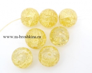 Стеклянные бусины круглые "Льдинка" желтые, 10 мм, 1.4 мм | бусины стеклянные