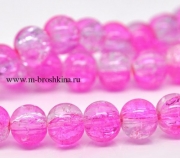 Стеклянные бусины круглые "Фукси" прозрачные, розовый, 8 мм, 1.0 мм (20 шт)