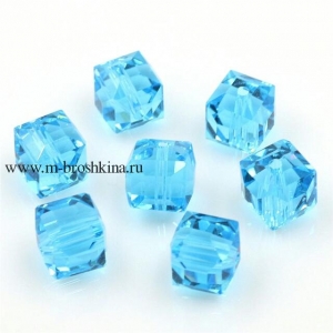 Бусины стеклянные голубые "Кубики", 8 мм | бусины стеклянные 