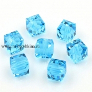 Бусины стеклянные голубые "Кубики", 8 мм (нить)