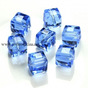 Бусины стеклянные синие "Кубики", 8 мм | бусины стеклянные 