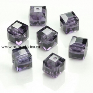 Бусина стеклянная фиолетовая "Кубик", 8 мм | бусины стеклянные купить