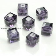 Бусина стеклянная фиолетовая "Кубик", 8 мм (10 шт)