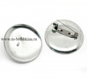 Основа для броши круглая серебро, 36 мм