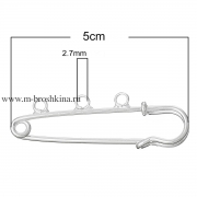 Основа для броши Булавка 3 петли серебряная, 50х16 мм