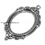 Рамка для кабошона "Узорная" античное серебро, 65х37 мм