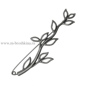 Булавка основа "Ветка с листьями" черненое серебро, 88х30 мм 