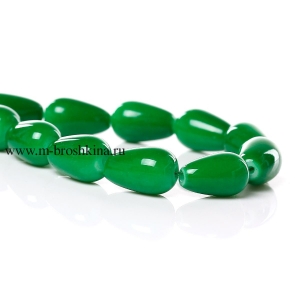 Бусины стеклянные "Капли гладкие" зеленые, 14*10 мм, 1.4 мм, за 10 шт.