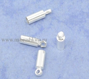 Концевик для шнура "Трубочка" серебряная, 8х2.5 мм, 2 мм