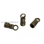 Концевик для шнура "Завитки" античная бронза, 14х5.5 мм, 3.4 мм (2 шт)
