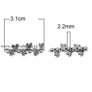 Разделитель для бусин на 7 нитей "Листочки" серебро, 32х13 мм