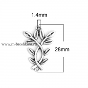 Коннекторы "Листики" античное серебро, 28х19 мм (2 шт)