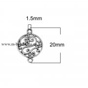 Коннектор "Круг в узорах" античное серебро, 20х14 мм (3 шт)