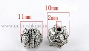 Бусина металлическая "Тибет" серебро, 11х10 мм, 2 мм (2 шт)