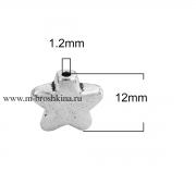 Бусина металлическая "Звезда" античное серебро, 12х11 мм, 1.2 мм (2 шт)