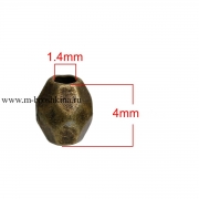 Бусины металлические "Бочонок граненый" бронза, 3х4 мм (40 шт)