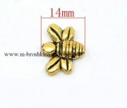 Бусины металлические "Пчелка" античное золото, 14х12 мм (2 шт)