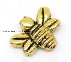 Бусины металлические "Пчелка" античное золото, 14х12 мм