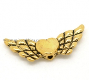 Бусина металлическая "Крылья ангела" античное золото, 22х9 мм