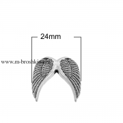 Бусина металлическая "Крылья" античное серебро, 25х24 мм