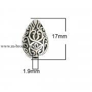 Бусина металл "Капля в узорах" античное серебро, 17х11 мм